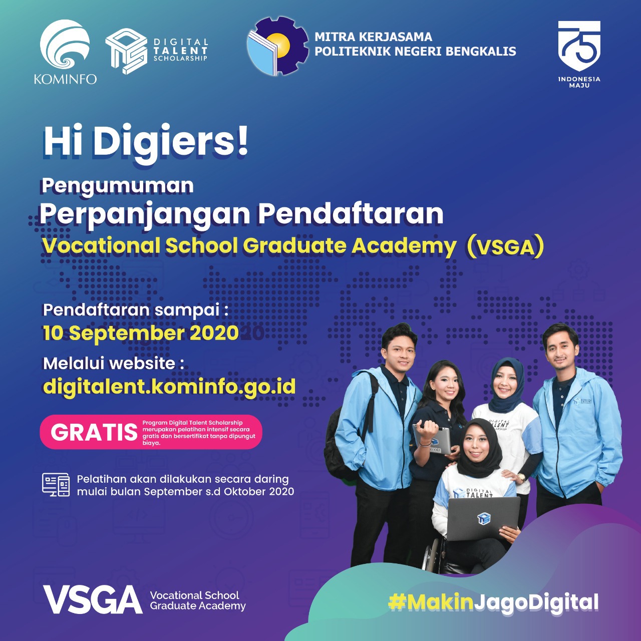 Pendaftaran VSGA Digital Talent Scholarship (DTS) 2020 Politeknik Negeri Bengkalis